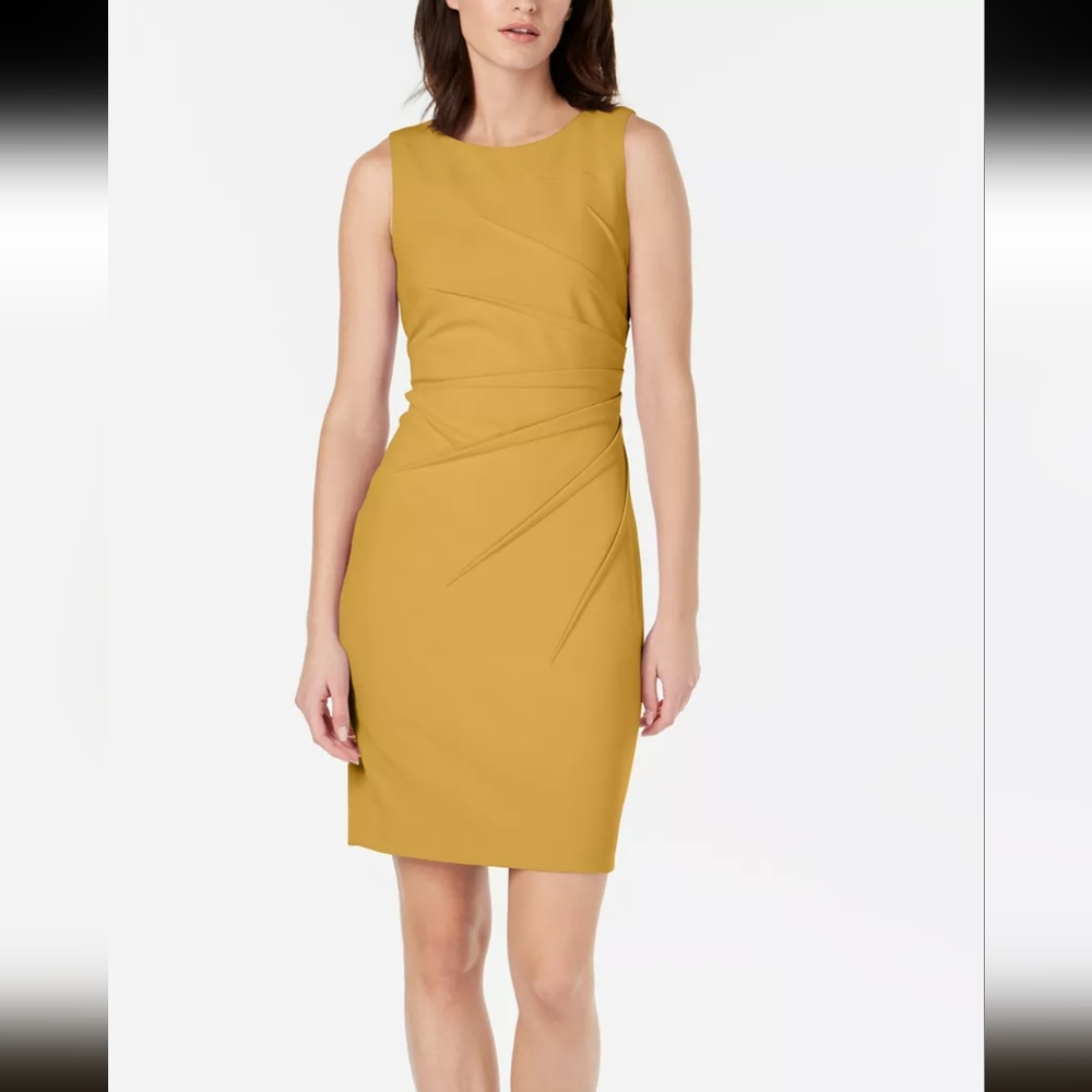 Calvin Klein Starburst Sleeveless Sheath Dress Mustard Yellow